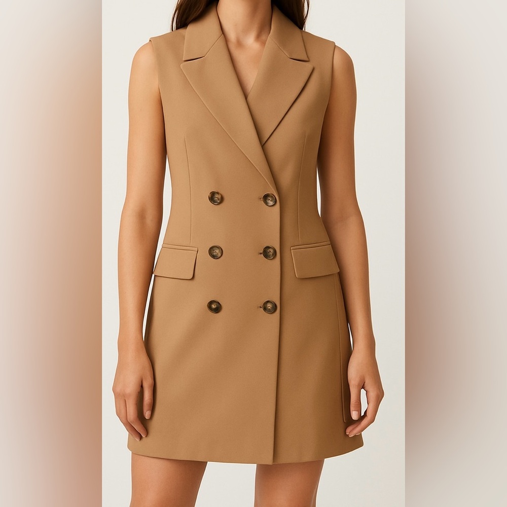 Bagatelle Collection NWT Double Breasted Blazer Trench Tan Vest Dress Small